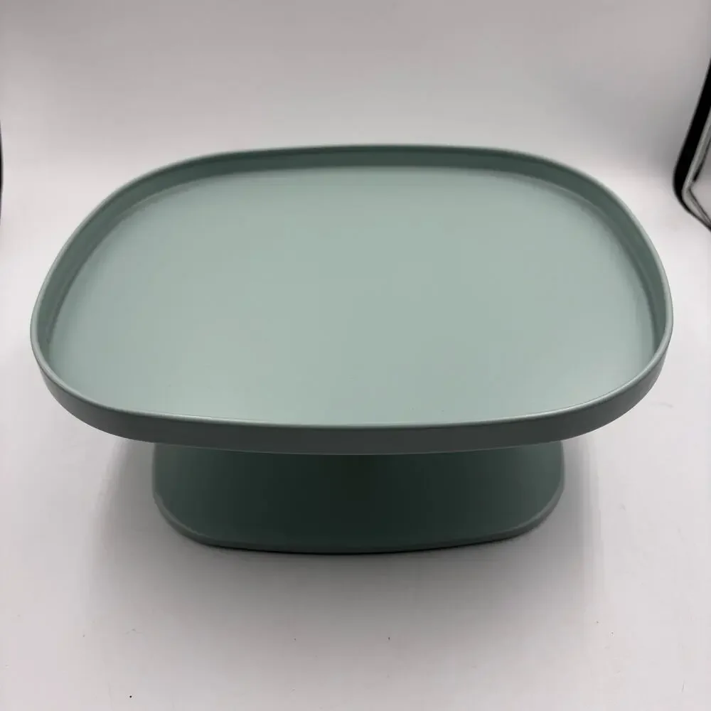 IKEA Krustistel Serving Display Stand Sage Green Metal Bamboo Pedestal
